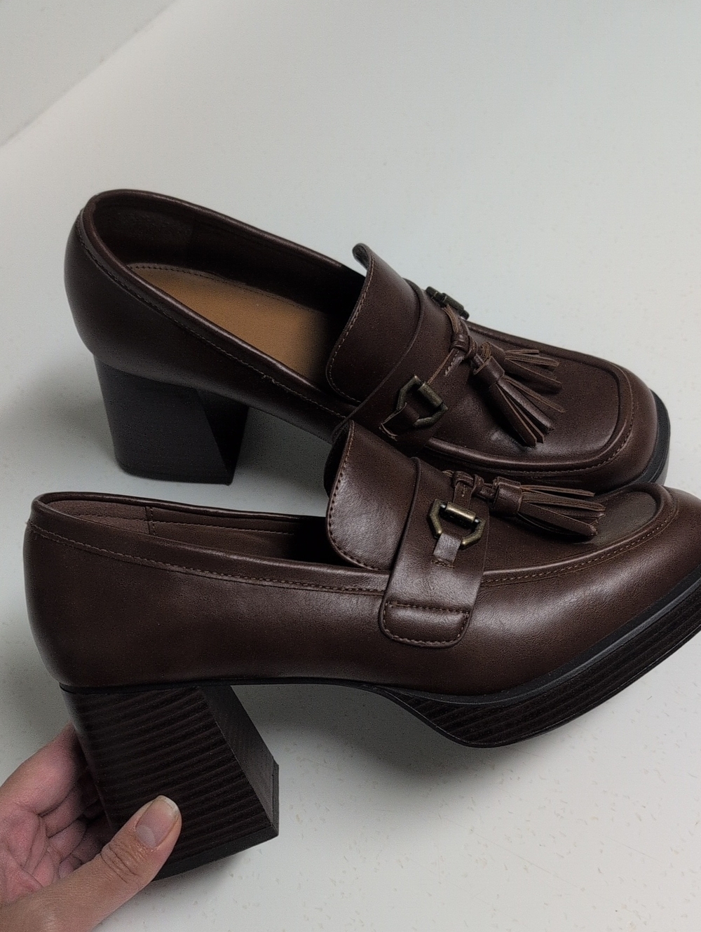 Classic Brown Tassel Loafer Heels - Women's Dress Pumps Size 11